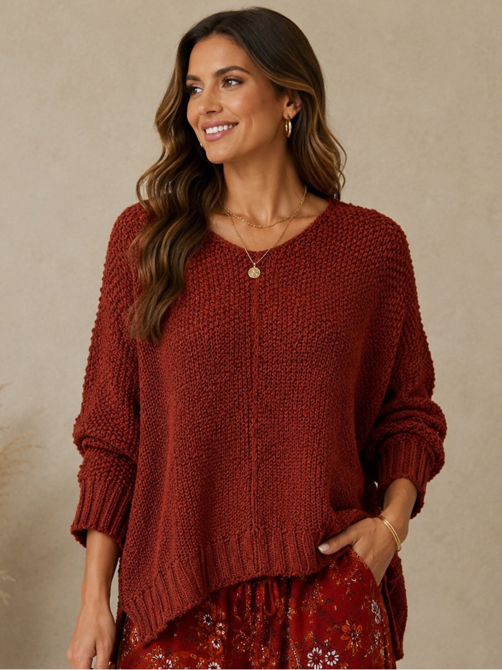 Miracle Rustic Wine Relaxed Textured Knit Fall Sweater